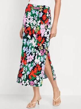 High-Waisted Midi Floral Print Slip Skirt NWT Size Large